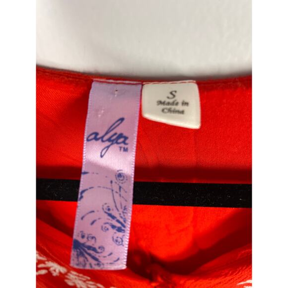 Alya, Size Small, Red Crinkle Gauze Maxi Dress, Boho, Embroidered, Short Sleeve - Picture 2 of 7